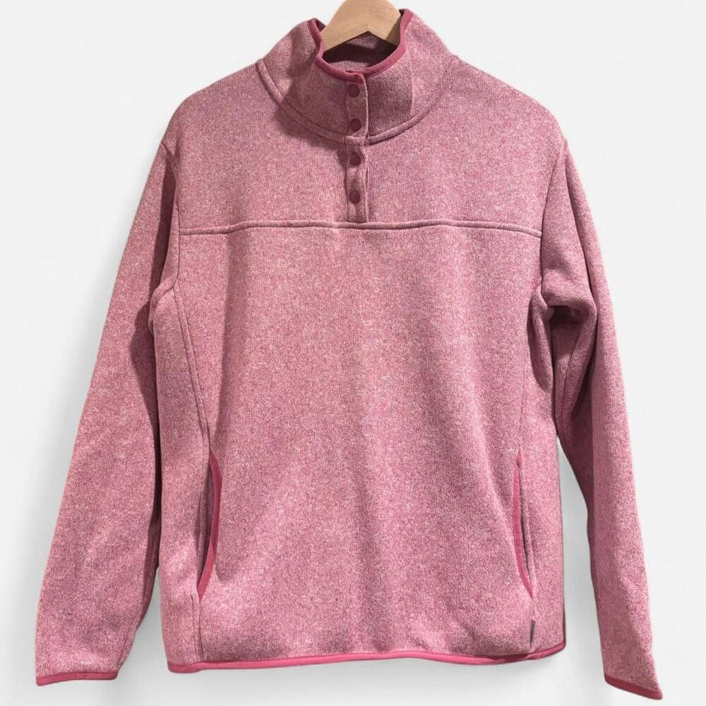 Eddie Bauer Women's Large Heathered Pink Quest Fleece Snap Pullover Jacket
